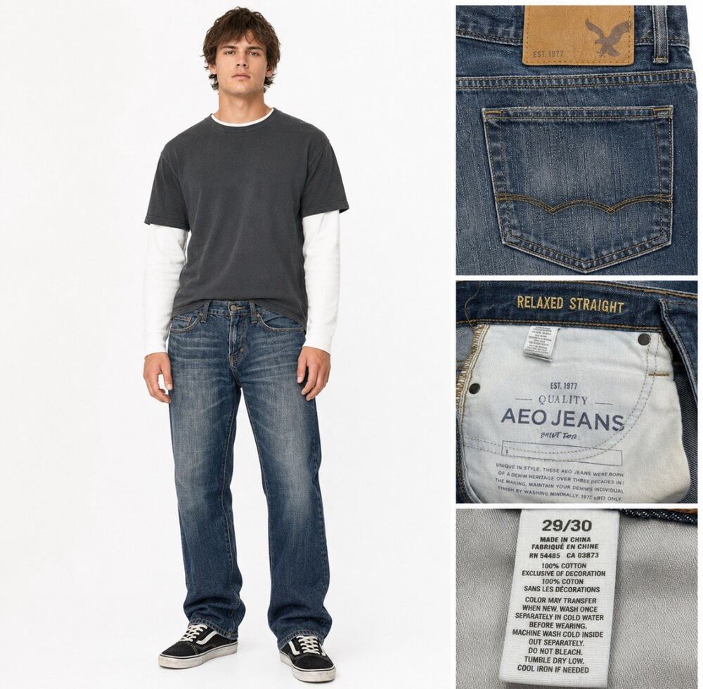 Y2K Indie Sleaze American Eagle Relaxed Straight Jeans Sz 29x30 Dark Wash Indigo